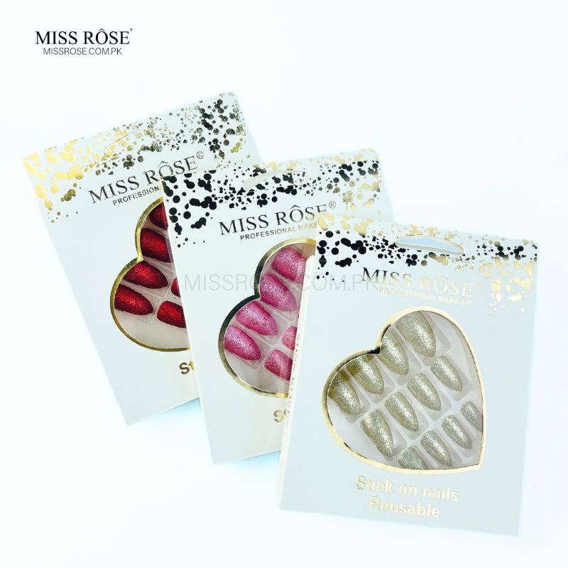 Miss Rose Glitter Chunk Stick-On Nails - Miss Rose Com Pk 